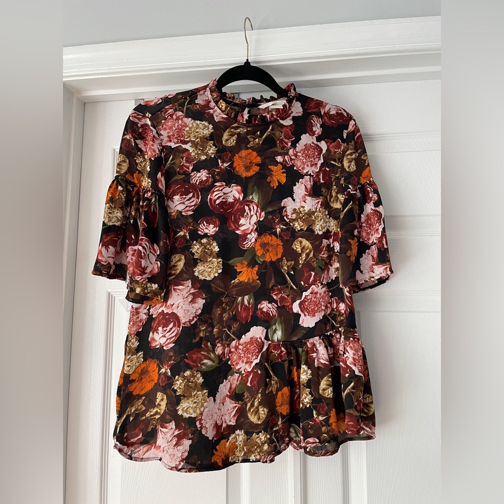 H&M Multicolor Floral Blouse with Ruffle Details